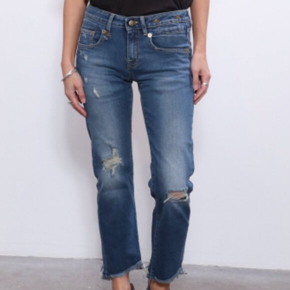 R13 Boy Straight Jeans in Bayliss w Rips Size 25 - Picture 1 of 15